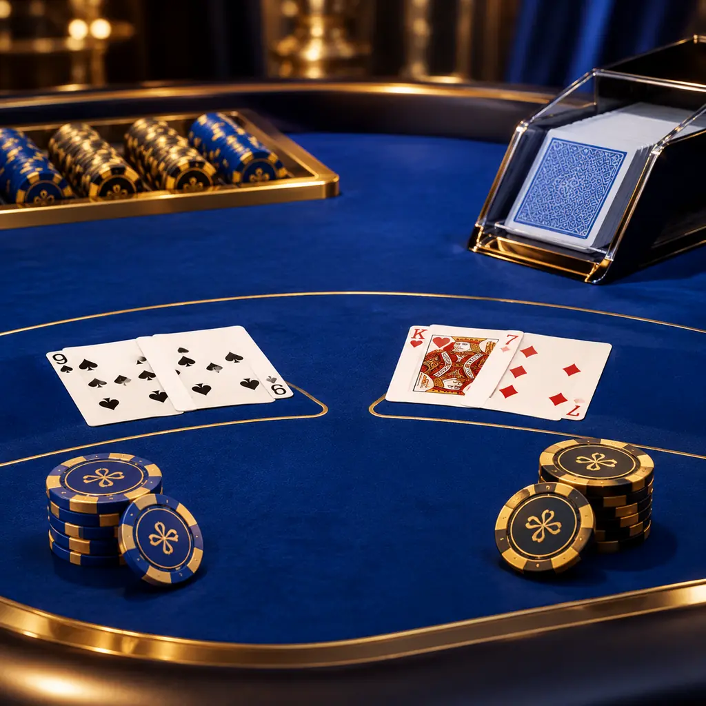 Ilustrasi sepatu kartu baccarat dan dua area tangan