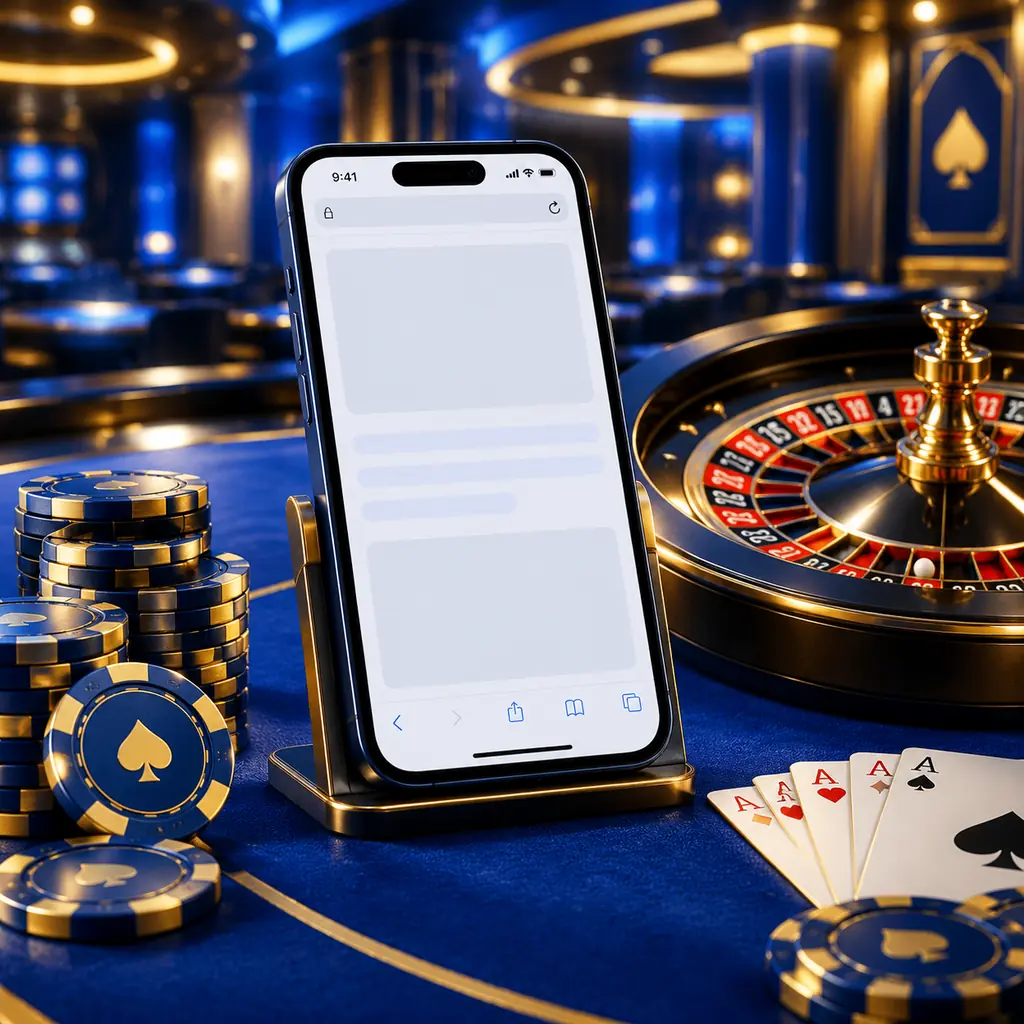 Ilustrasi ponsel dengan halaman abstrak di samping roda roulette